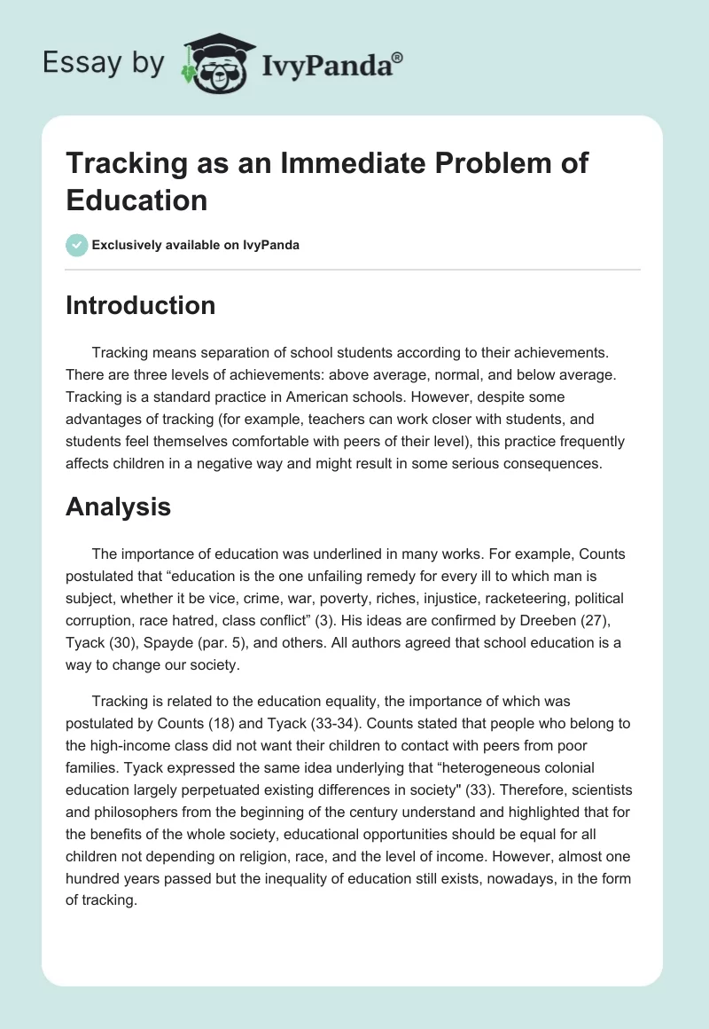 Tracking as an Immediate Problem of Education. Page 1