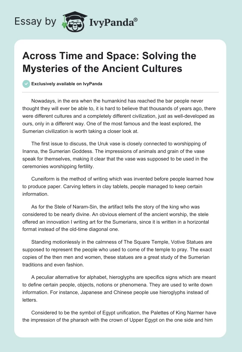 Across Time and Space: Solving the Mysteries of the Ancient Cultures. Page 1