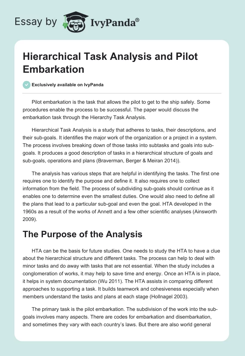Hierarchical Task Analysis and Pilot Embarkation. Page 1