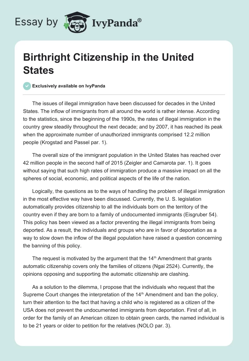 Birthright Citizenship in the United States. Page 1