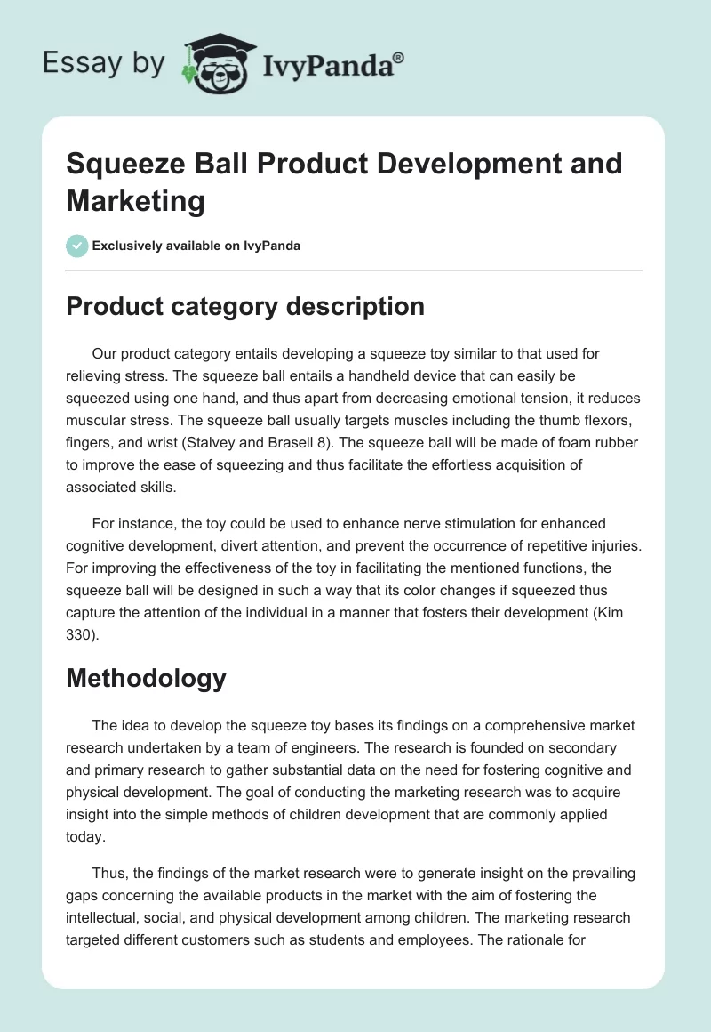 Squeeze Ball Product Development and Marketing. Page 1