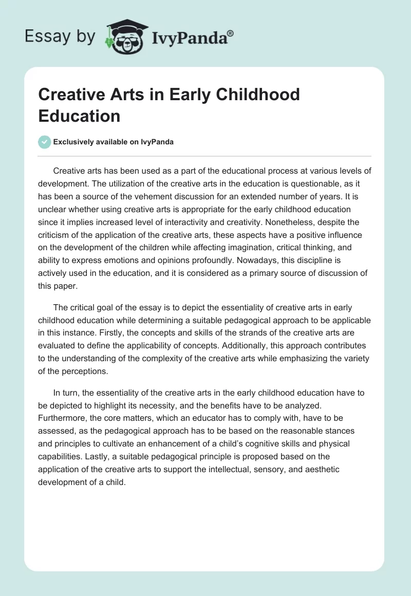 Creative Arts in Early Childhood Education. Page 1