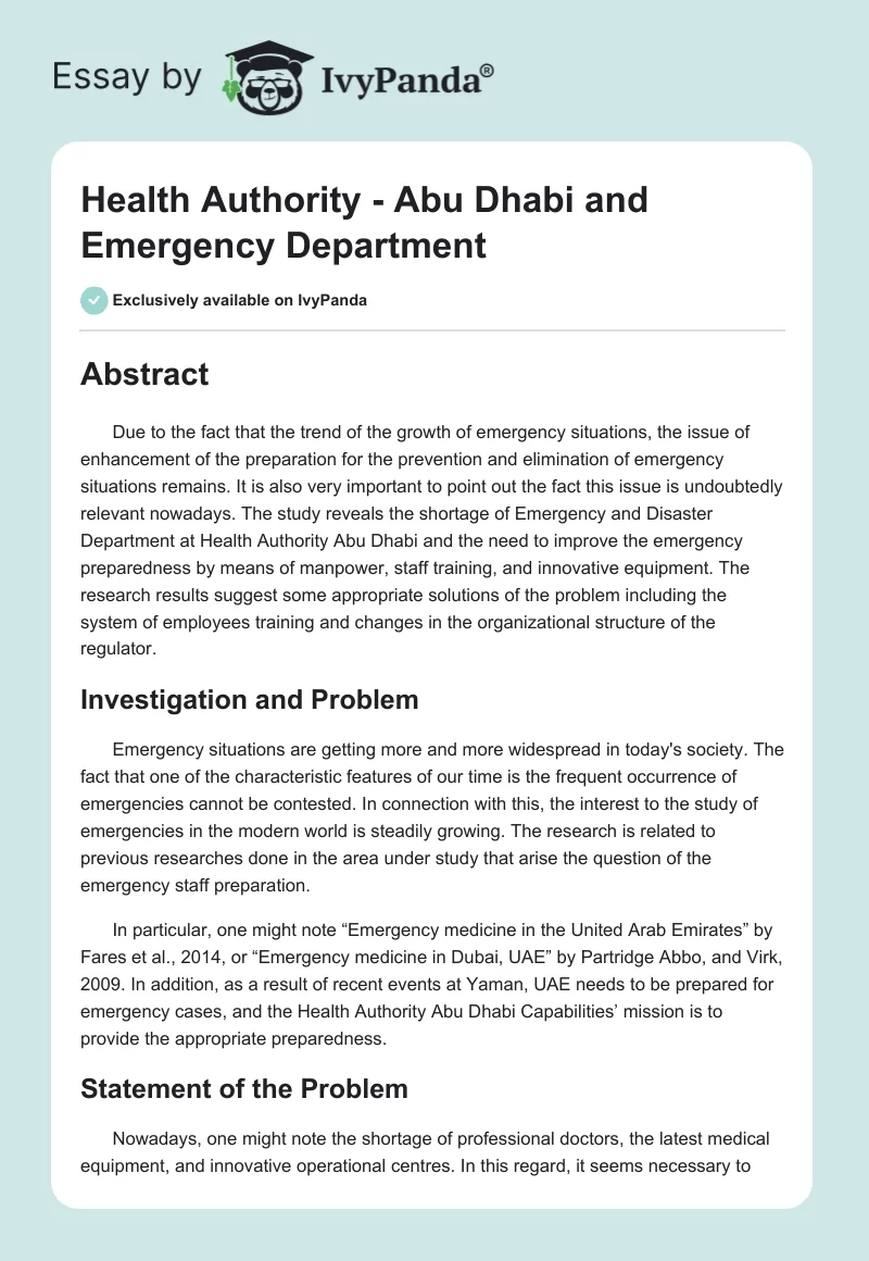 Health Authority - Abu Dhabi and Emergency Department. Page 1