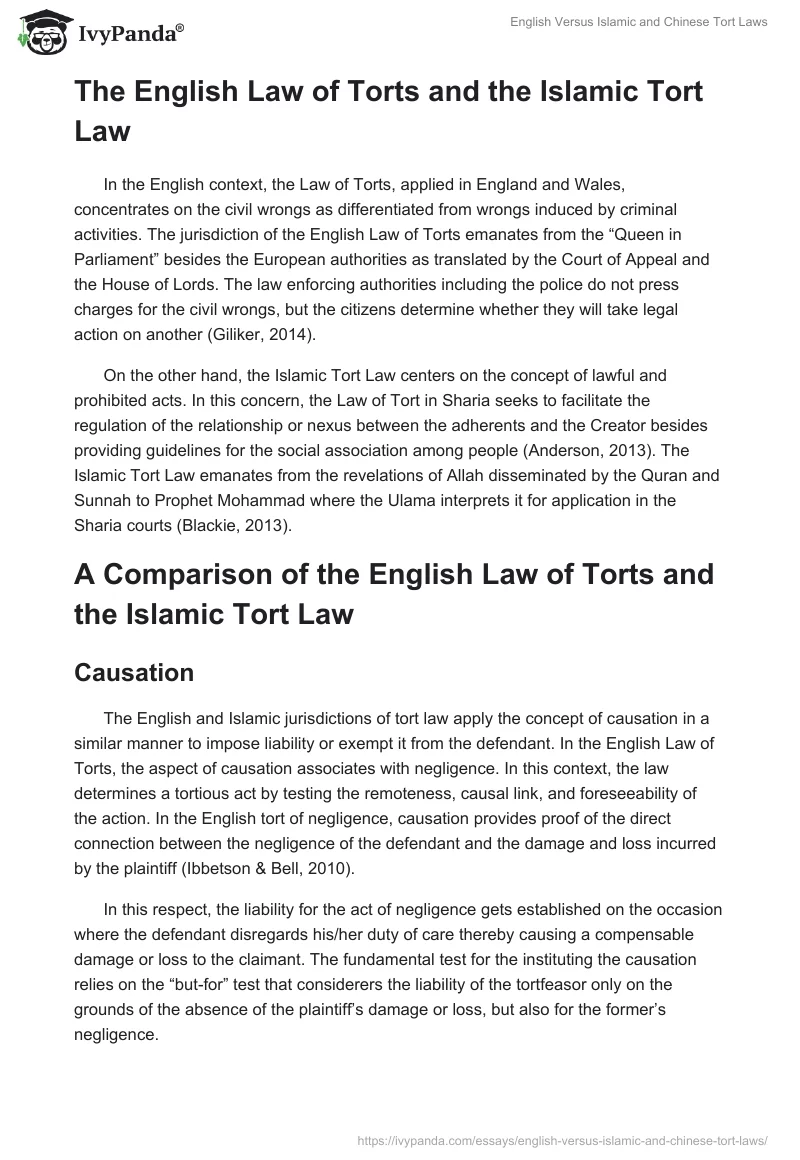 English Versus Islamic and Chinese Tort Laws. Page 2