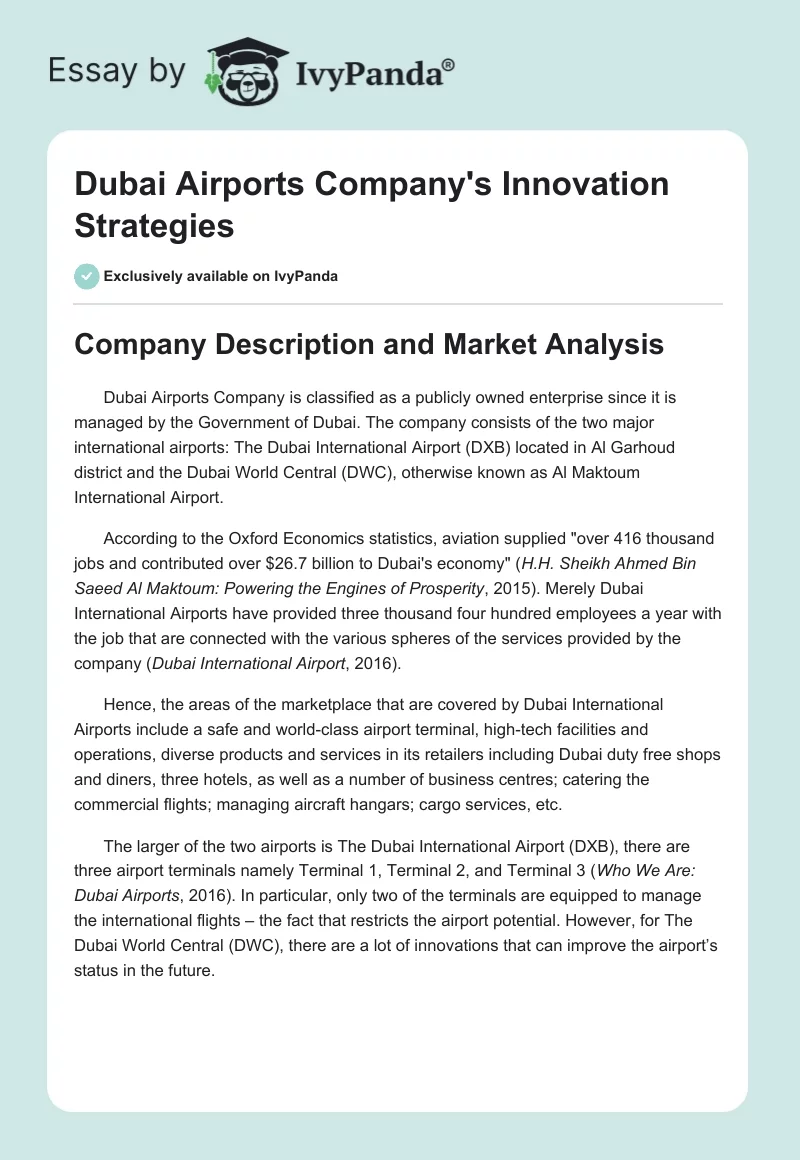 Dubai Airports Company's Innovation Strategies. Page 1