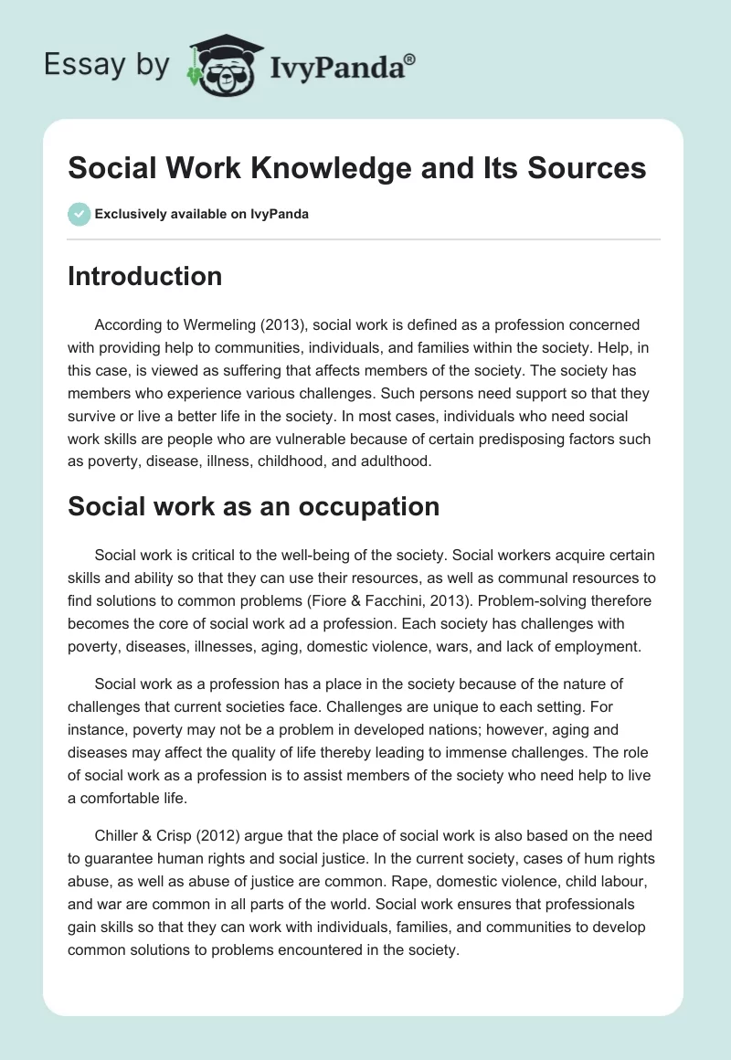 Social Work Knowledge and Its Sources. Page 1