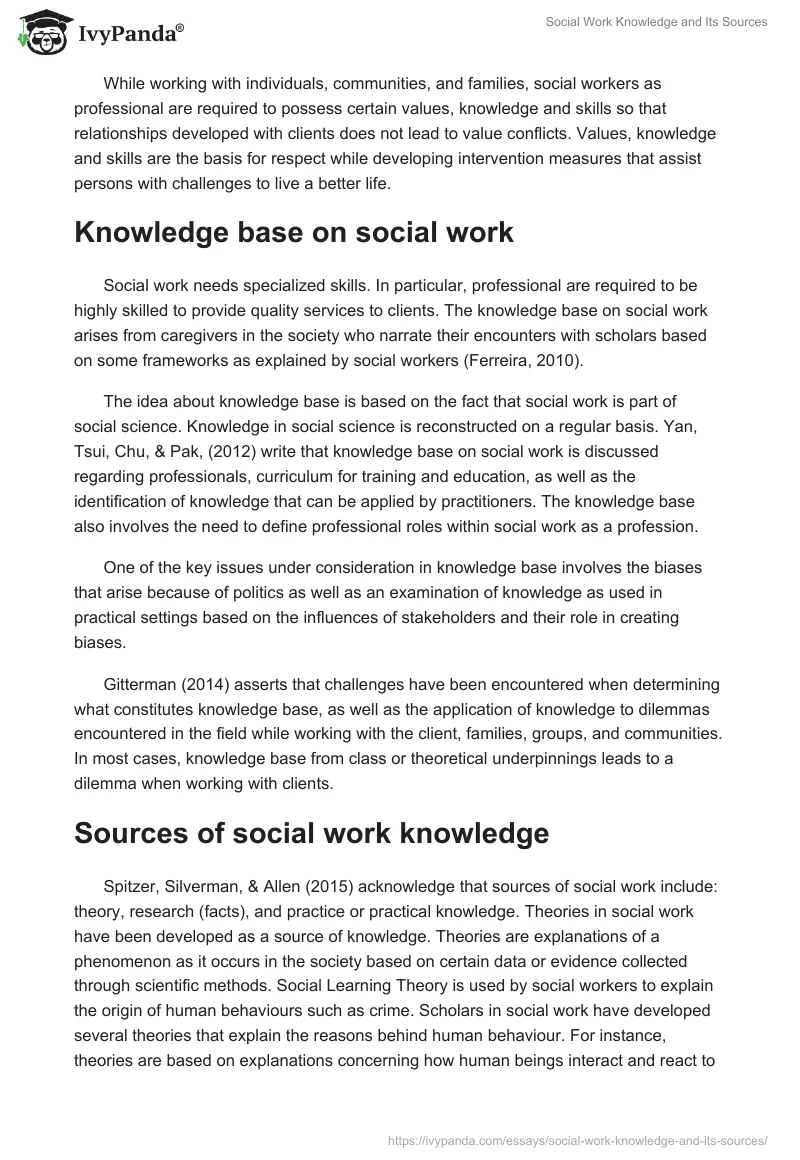 Social Work Knowledge and Its Sources. Page 2