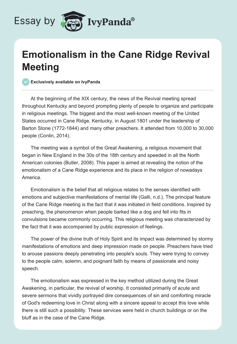 Emotionalism in the Cane Ridge Revival Meeting. Page 1