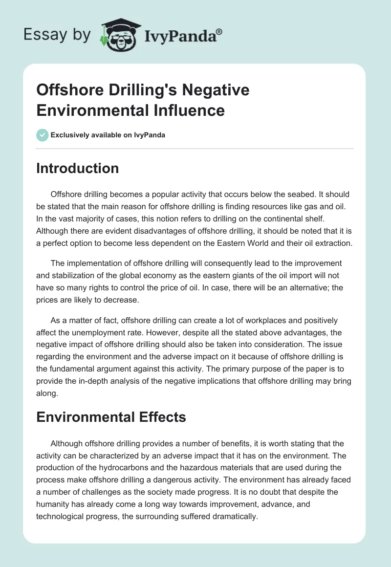 Offshore Drilling's Negative Environmental Influence. Page 1