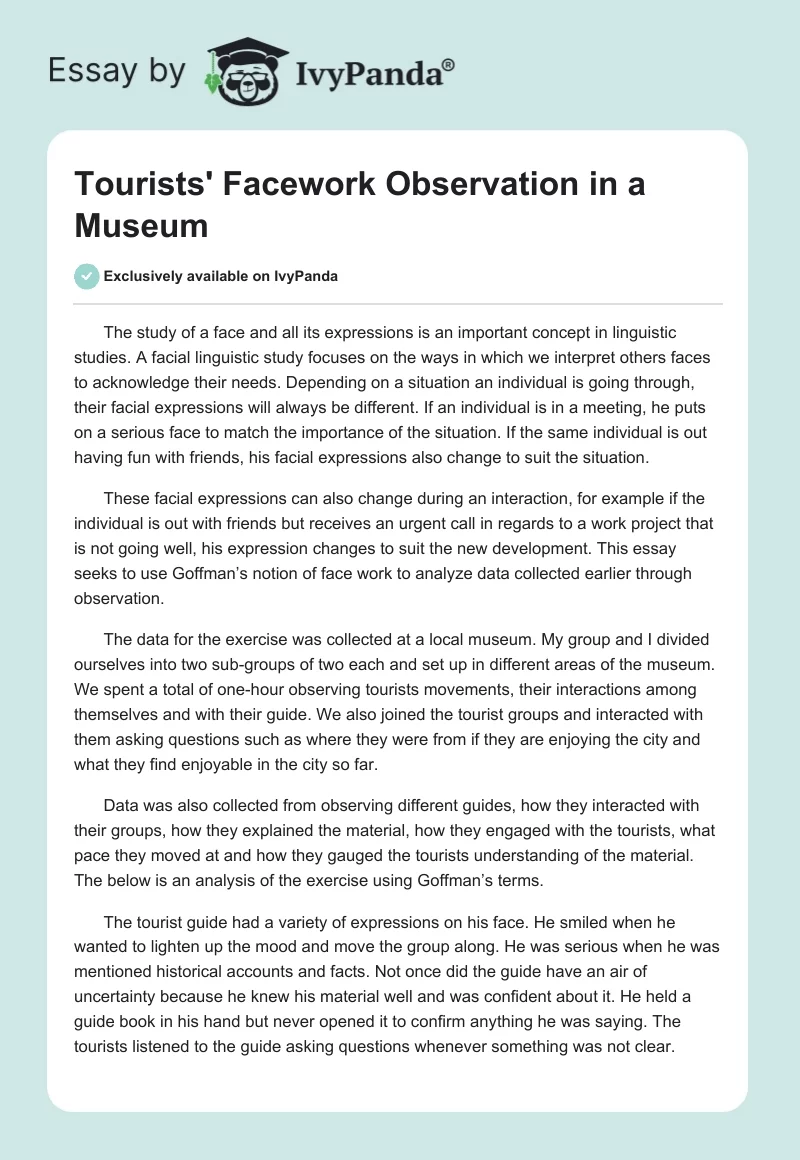 Tourists' Facework Observation in a Museum. Page 1
