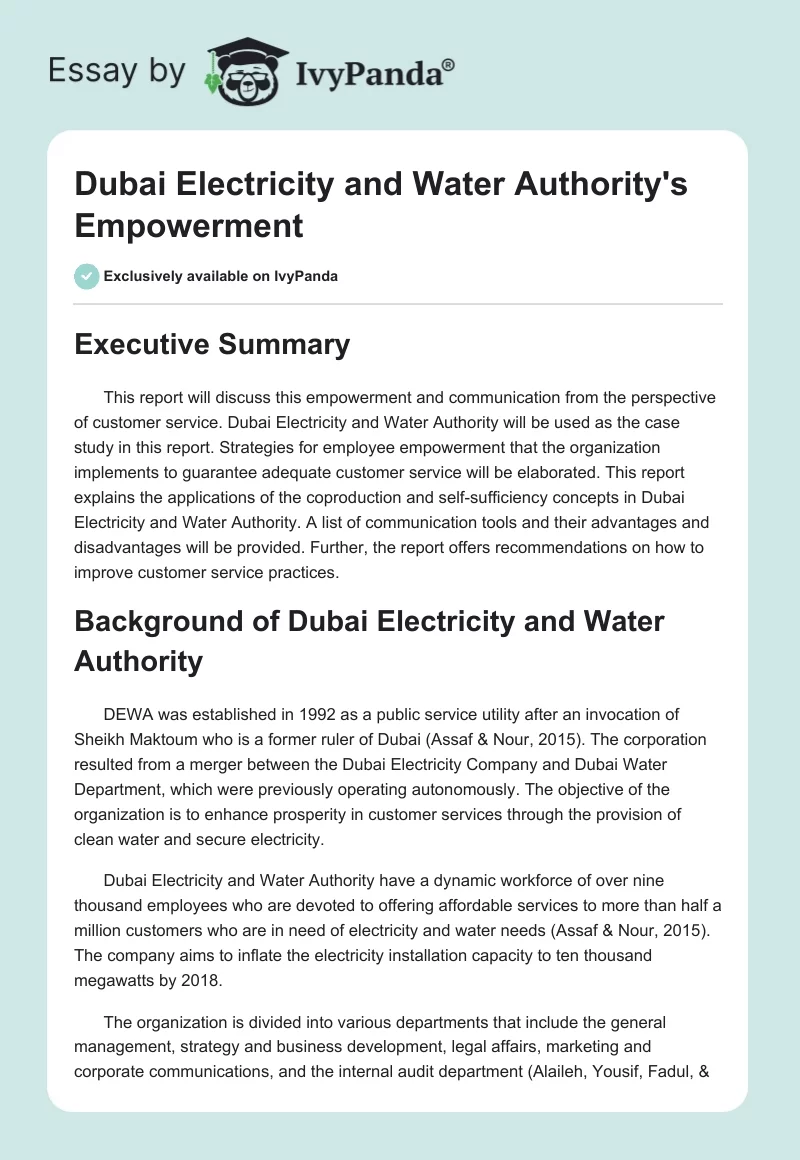 Dubai Electricity and Water Authority's Empowerment. Page 1