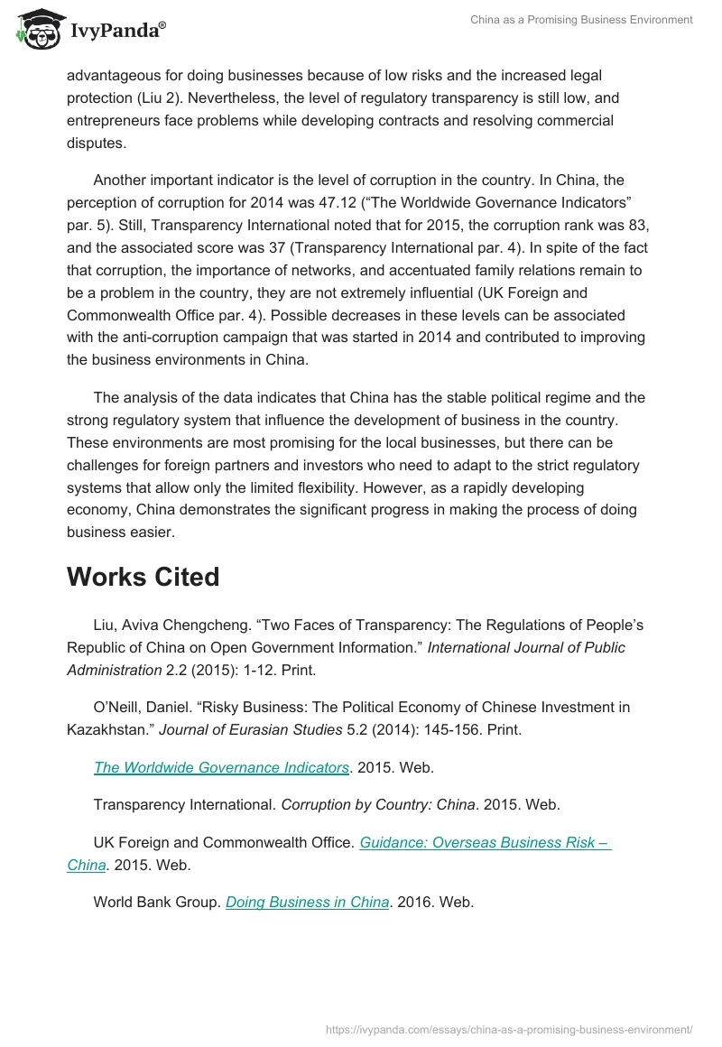 China as a Promising Business Environment. Page 2