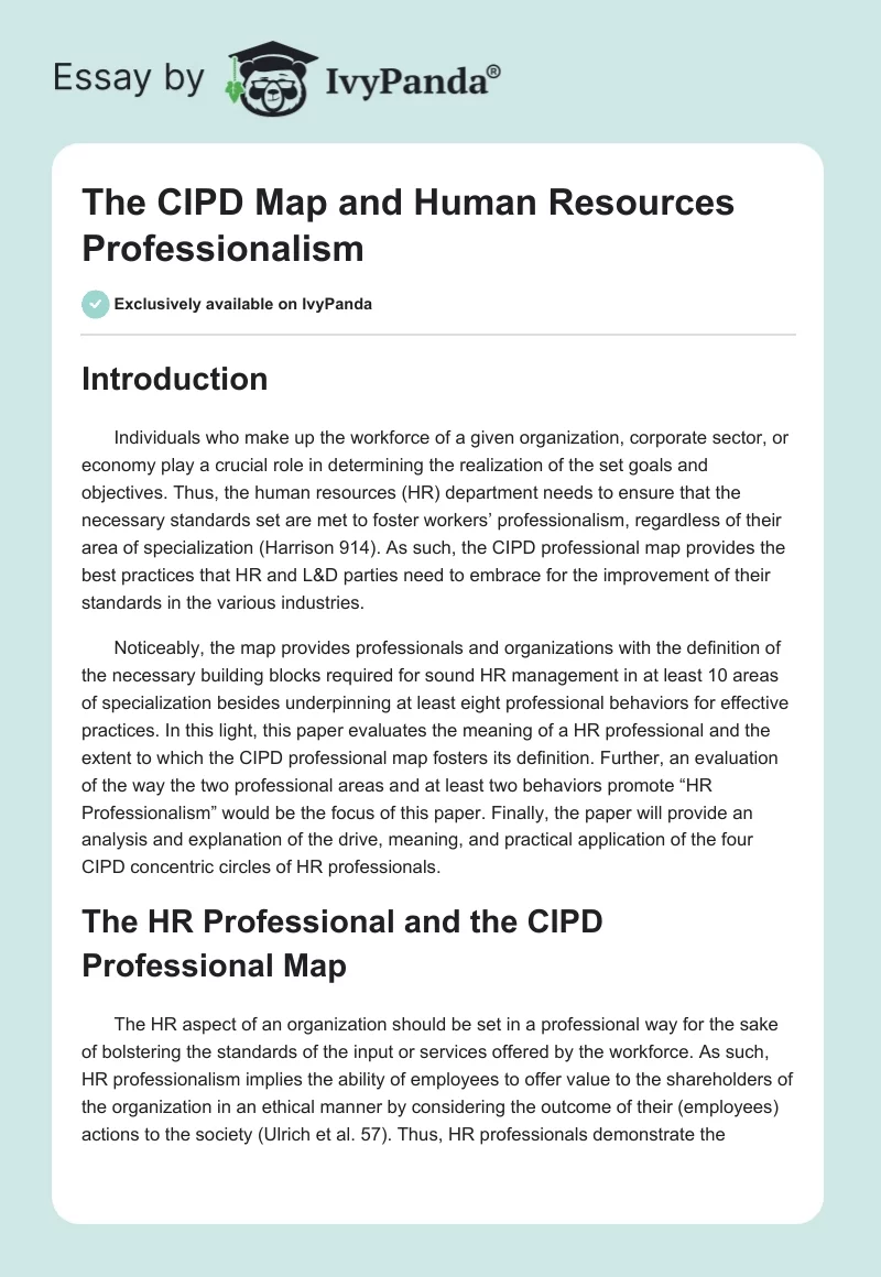 The CIPD Map and Human Resources Professionalism. Page 1