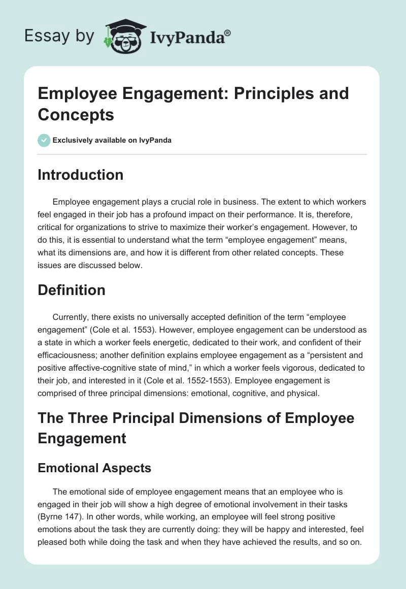 Employee Engagement: Principles and Concepts. Page 1