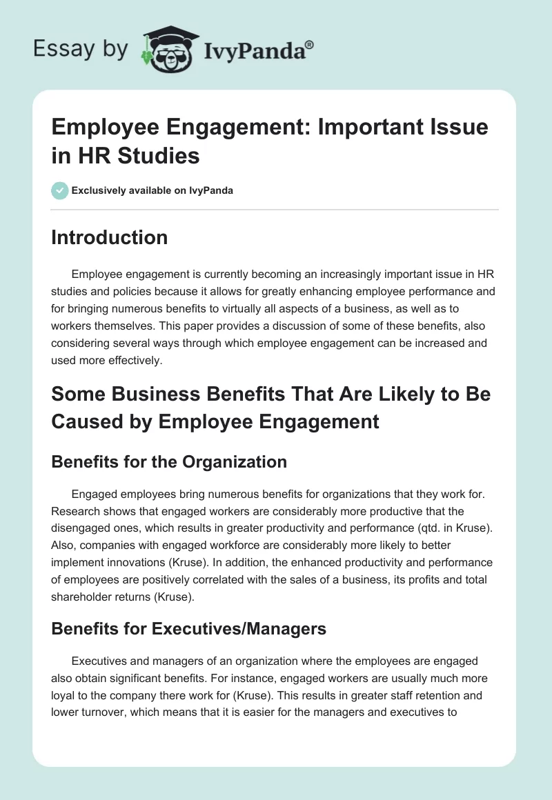 Employee Engagement: Important Issue in HR Studies. Page 1