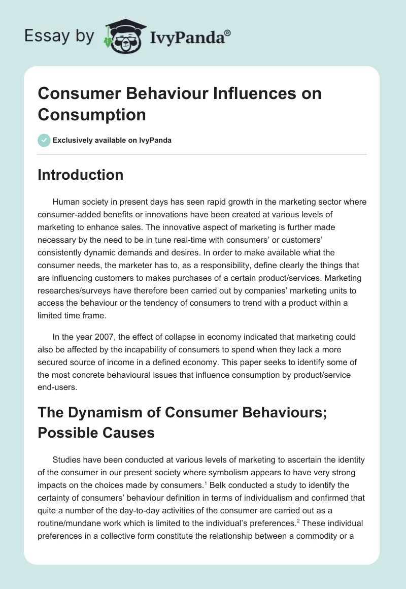 Consumer Behaviour Influences on Consumption. Page 1