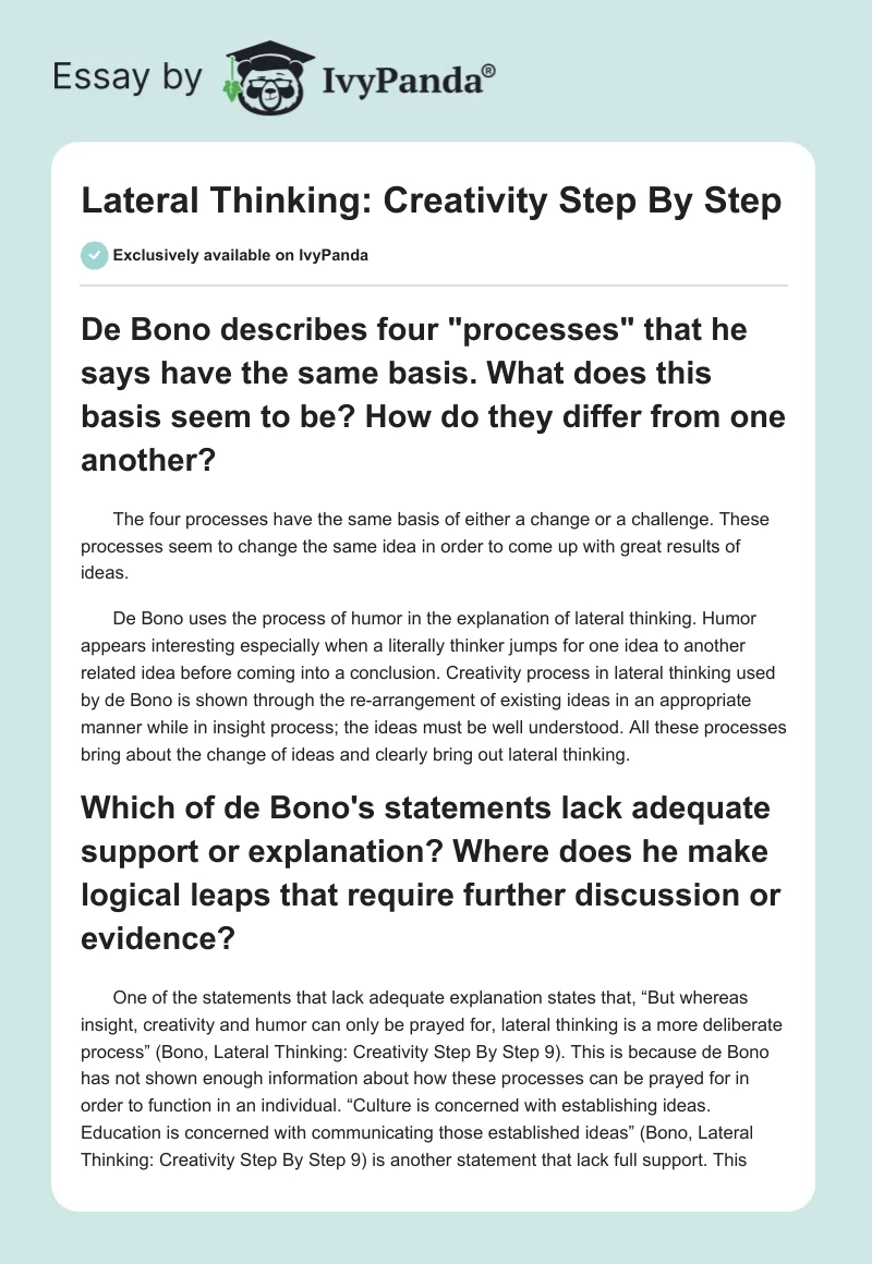 Lateral Thinking: Creativity Step By Step. Page 1