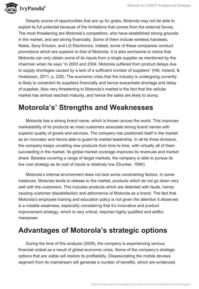 Motorola Inc.'s SWOT Analysis and Strategies. Page 2