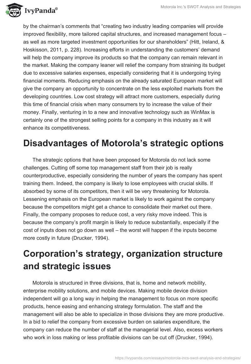 Motorola Inc.'s SWOT Analysis and Strategies. Page 3