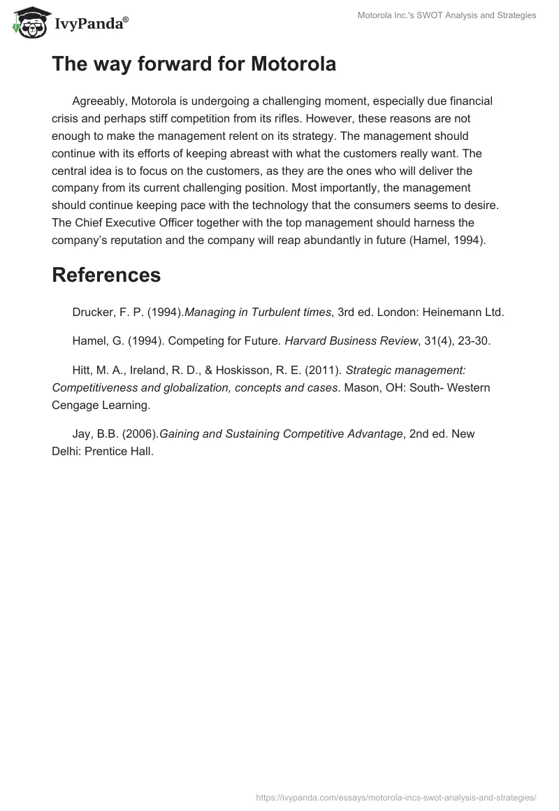 Motorola Inc.'s SWOT Analysis and Strategies. Page 4