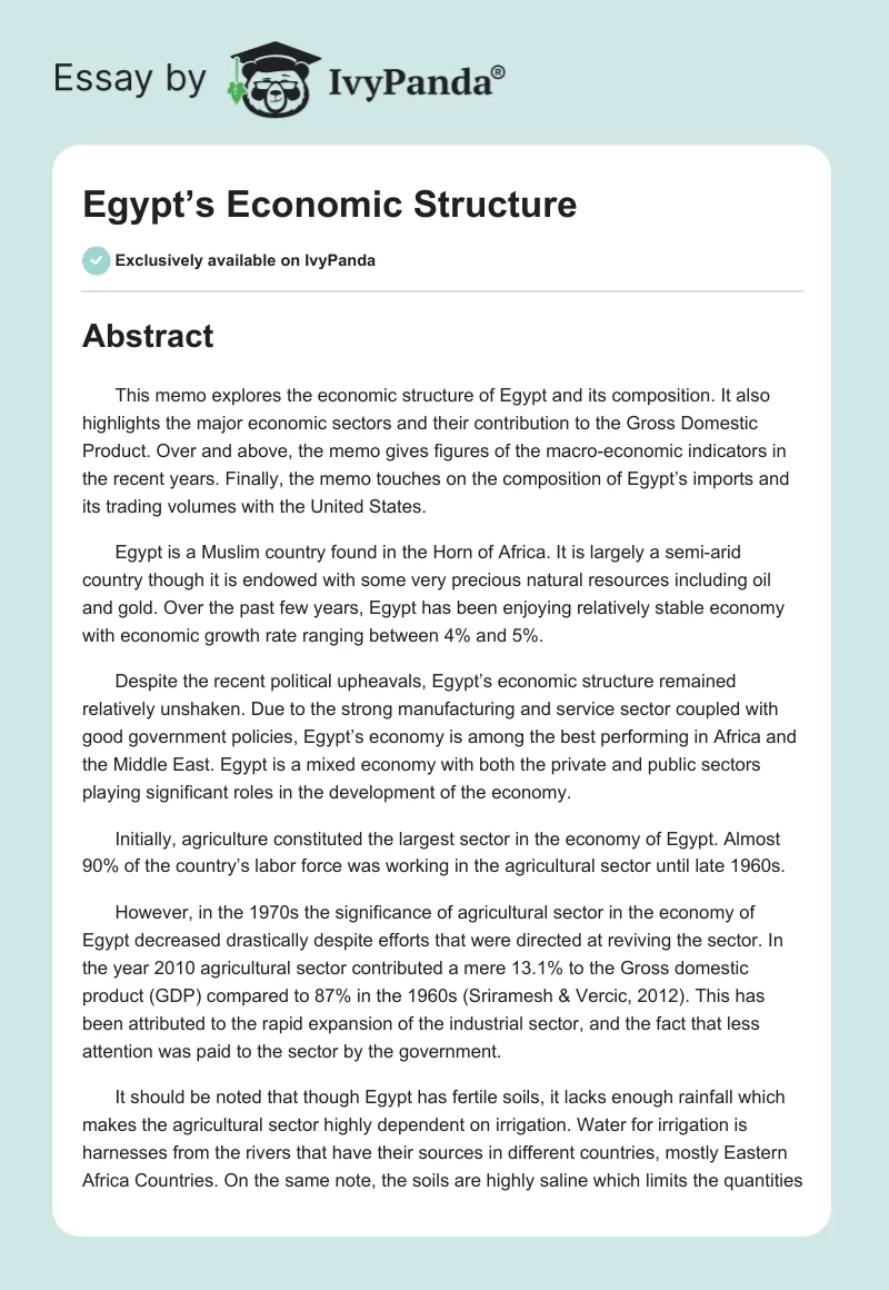 Egypt’s Economic Structure. Page 1