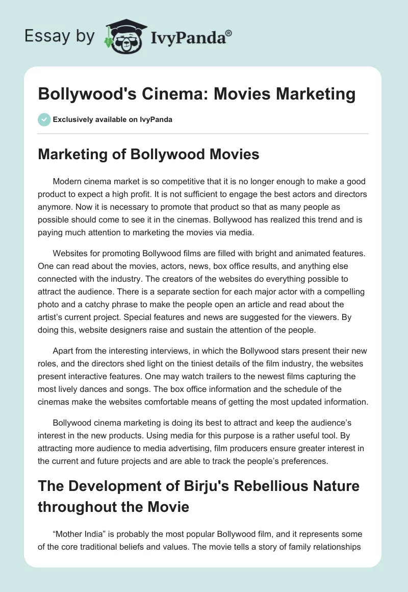 Bollywood's Cinema: Movies Marketing. Page 1