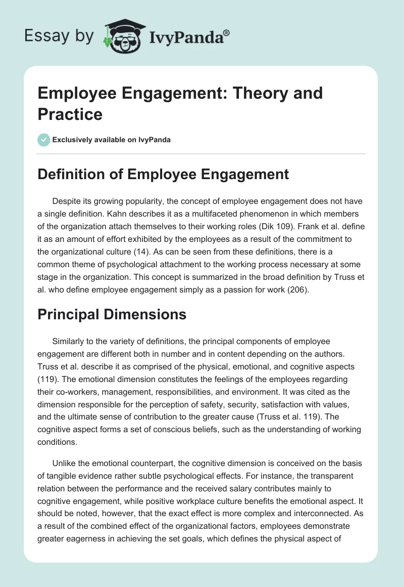 Employee Engagement: Theory and Practice. Page 1