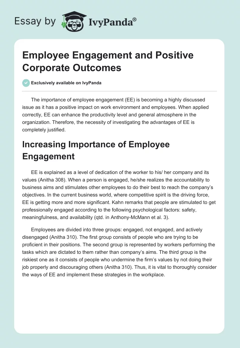 Employee Engagement and Positive Corporate Outcomes. Page 1