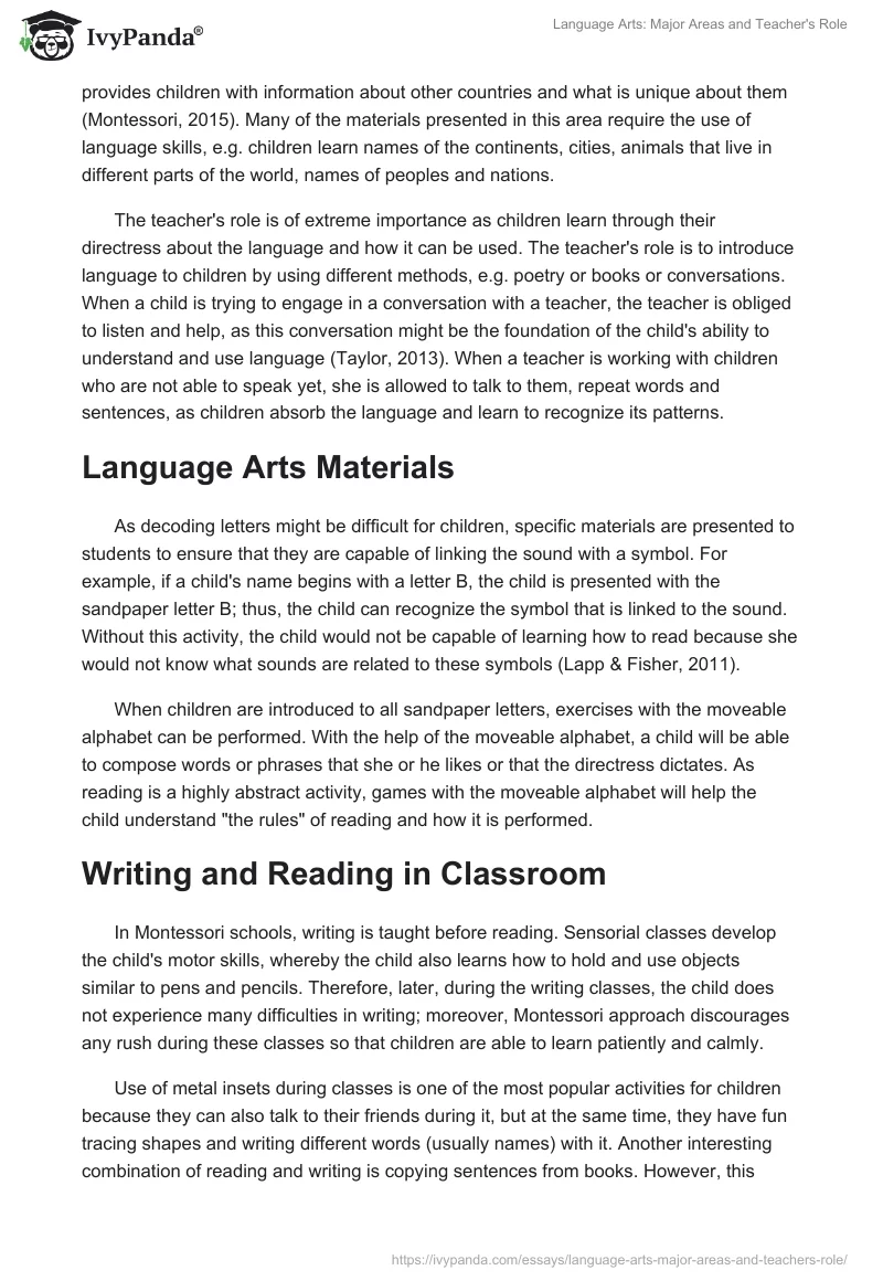 Language Arts: Major Areas and Teacher's Role. Page 2