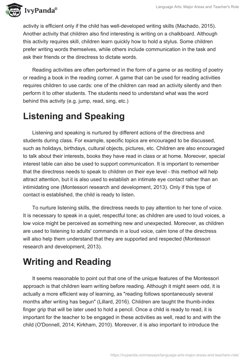 Language Arts: Major Areas and Teacher's Role. Page 3