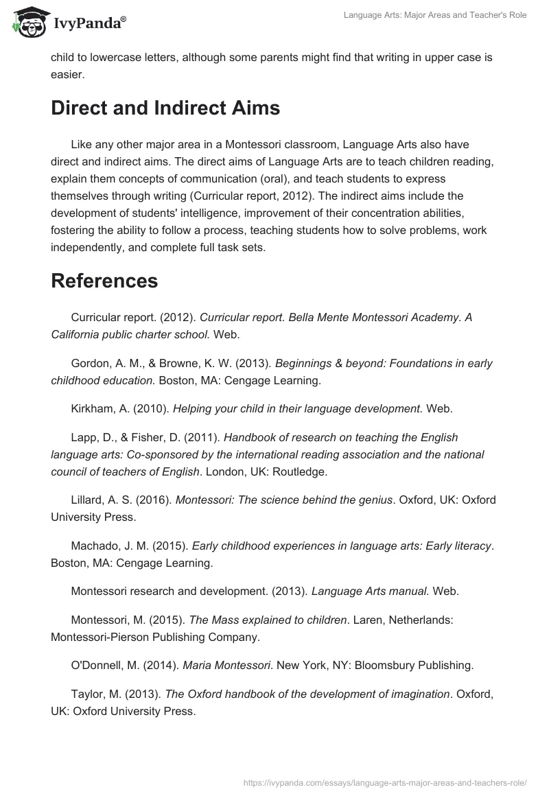 Language Arts: Major Areas and Teacher's Role. Page 4