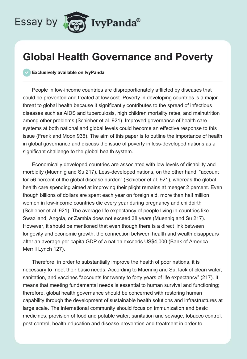 Global Health Governance and Poverty. Page 1