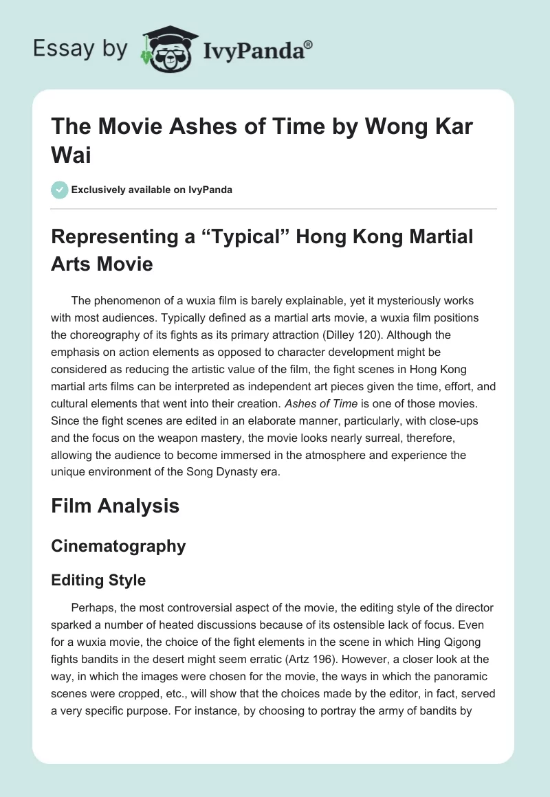 The Movie "Ashes of Time" by Wong Kar Wai. Page 1