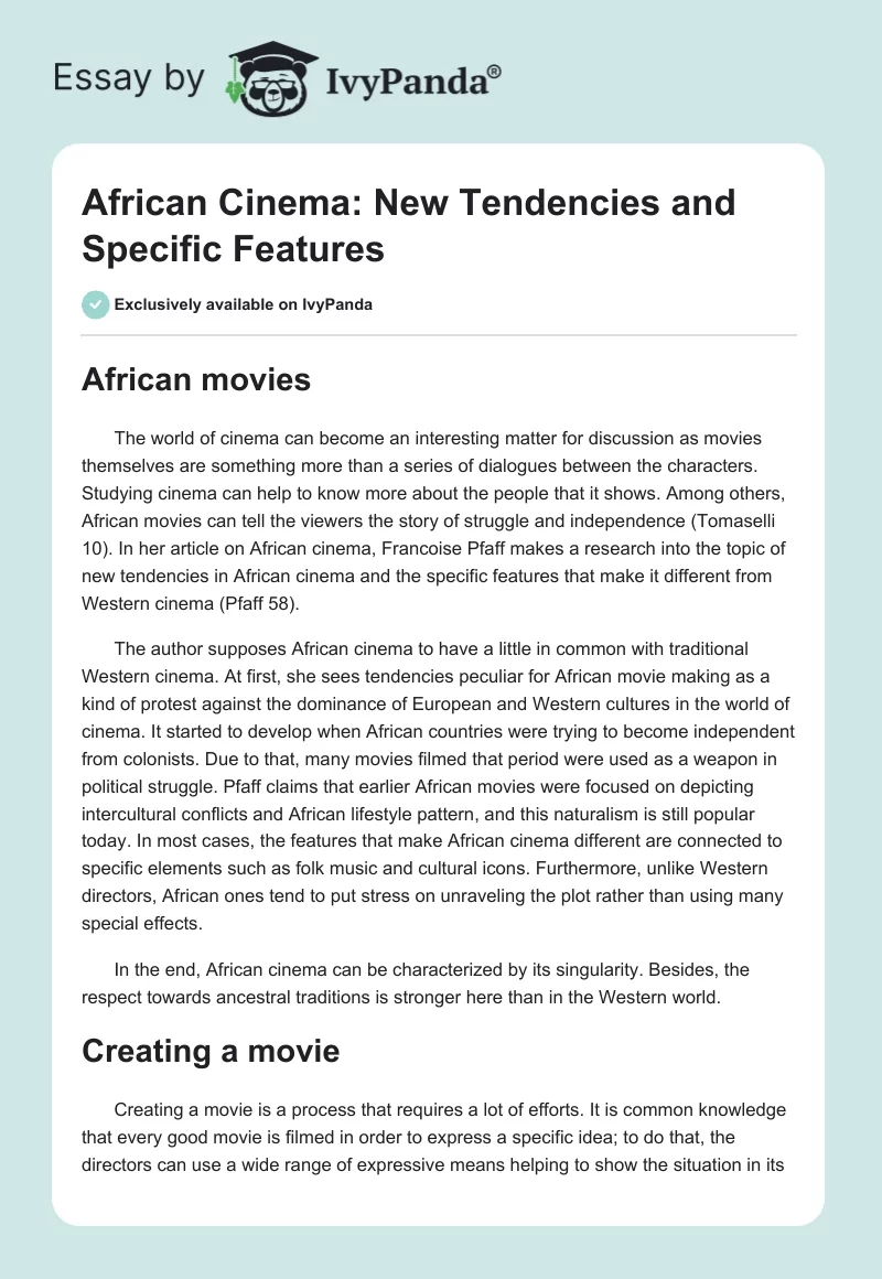 African Cinema: New Tendencies and Specific Features. Page 1