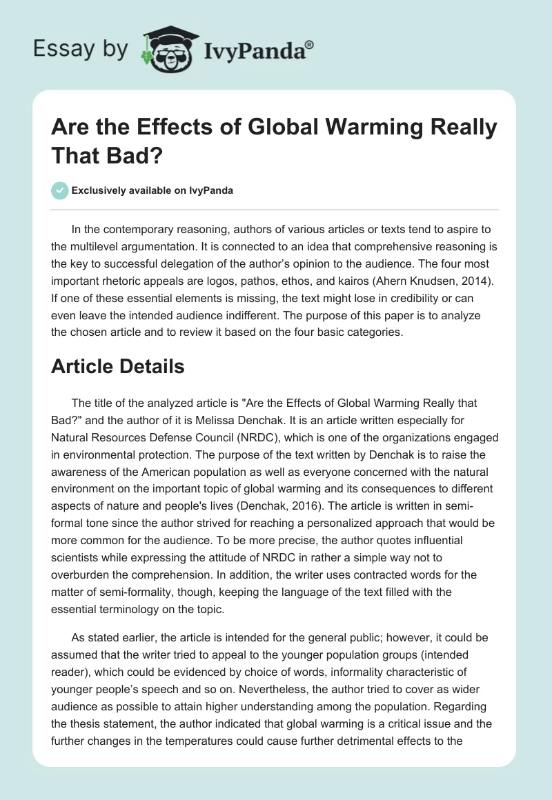 Are the Effects of Global Warming Really That Bad?. Page 1
