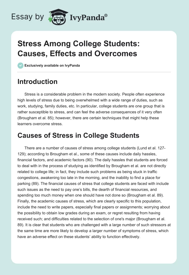 Stress Among College Students: Causes, Effects and Overcomes. Page 1