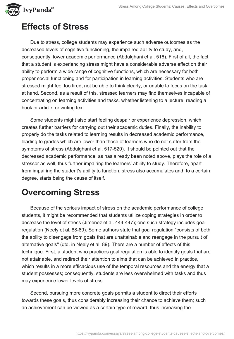 Stress Among College Students: Causes, Effects and Overcomes. Page 2
