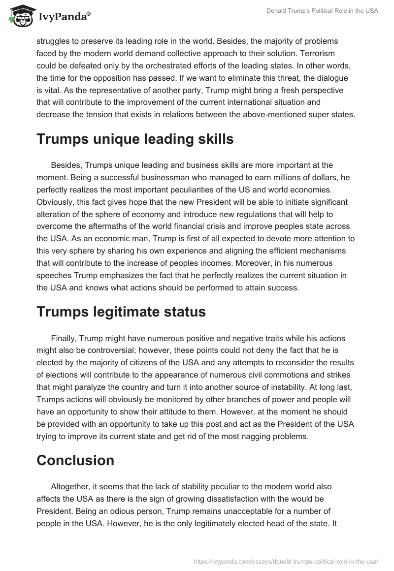 Donald Trump's Political Role in the USA. Page 2