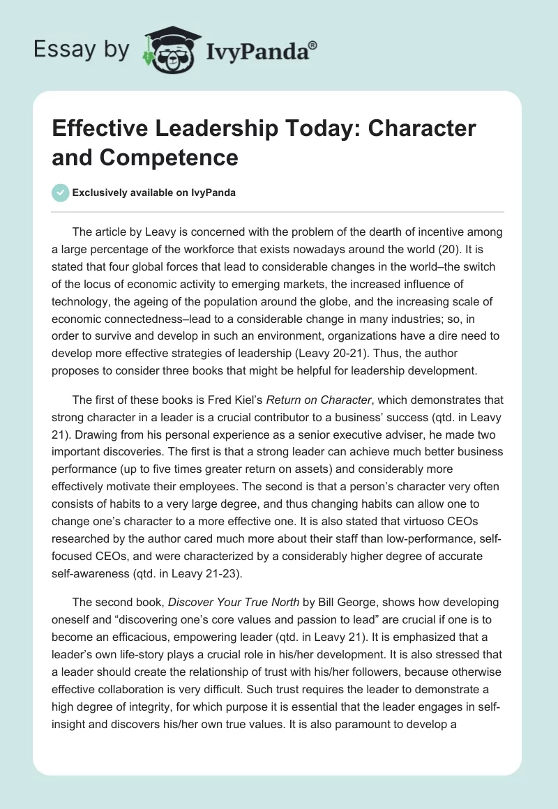 Effective Leadership Today: Character and Competence. Page 1
