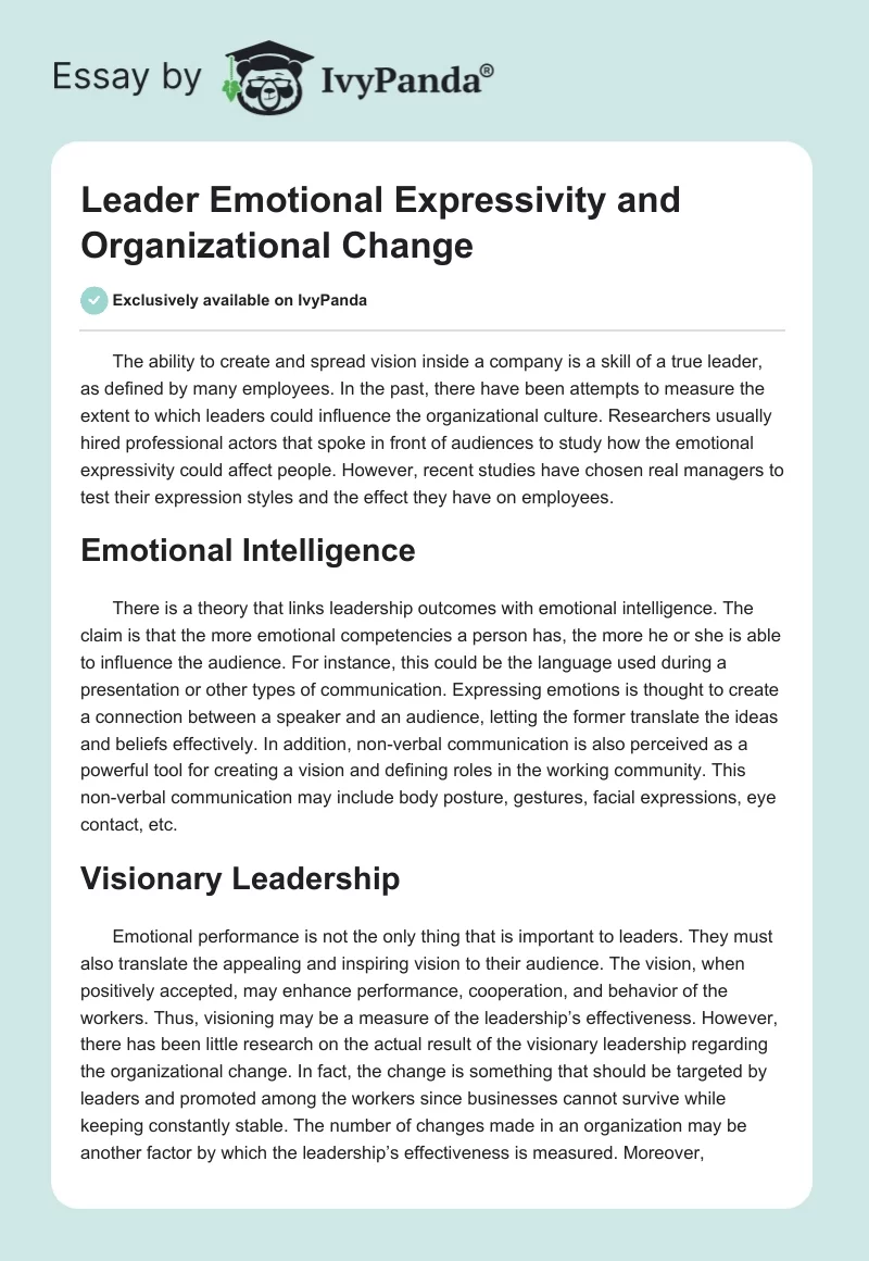Leader Emotional Expressivity and Organizational Change. Page 1