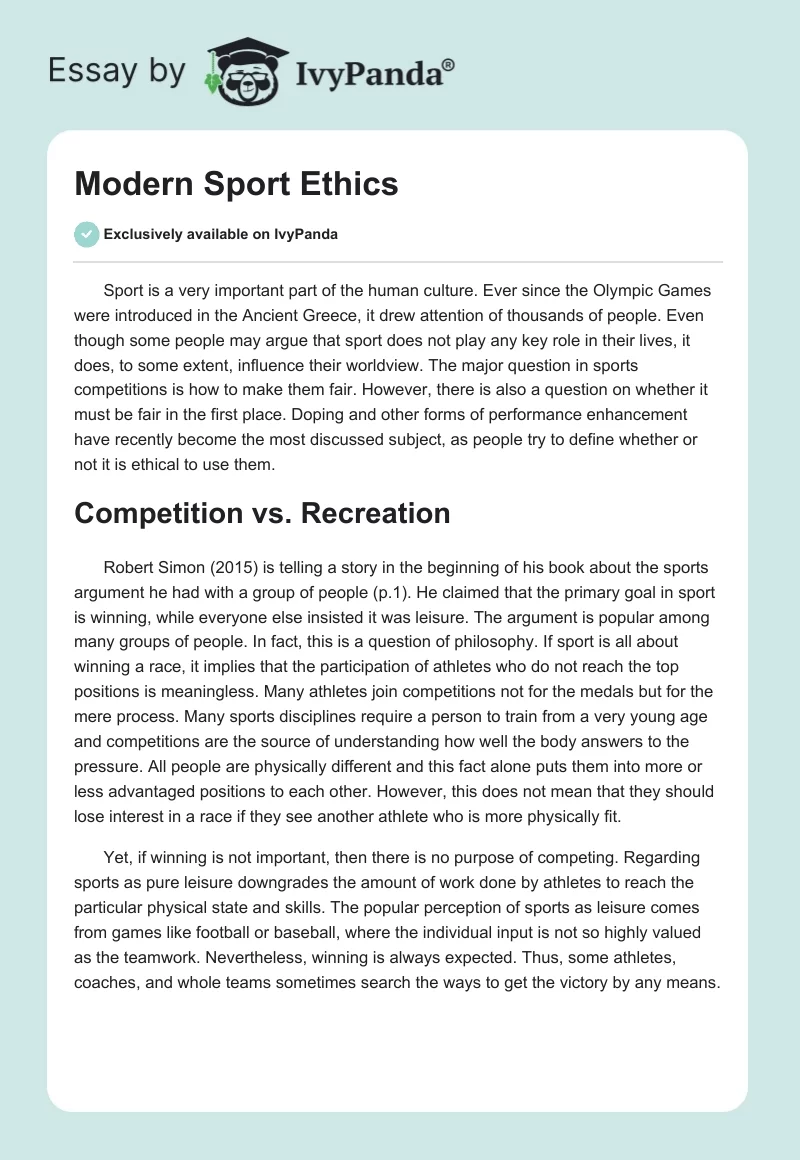 Modern Sport Ethics. Page 1