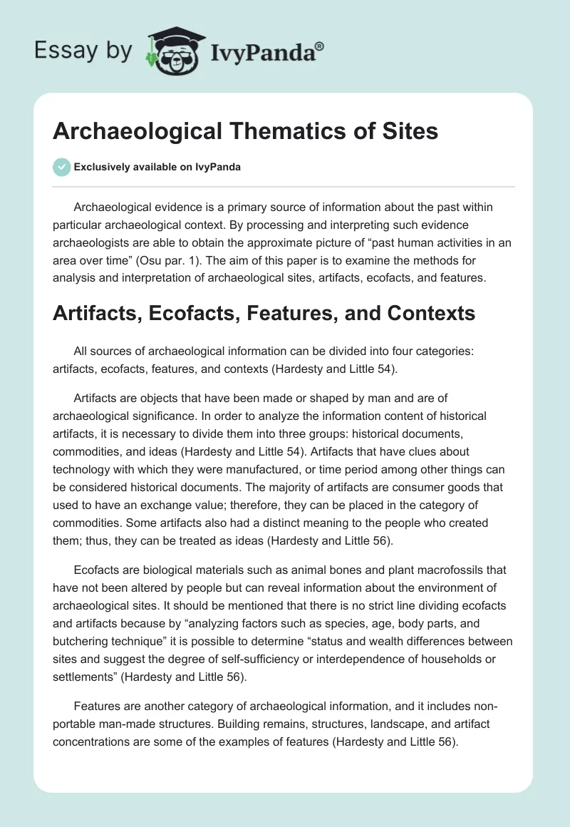Archaeological Thematics of Sites. Page 1