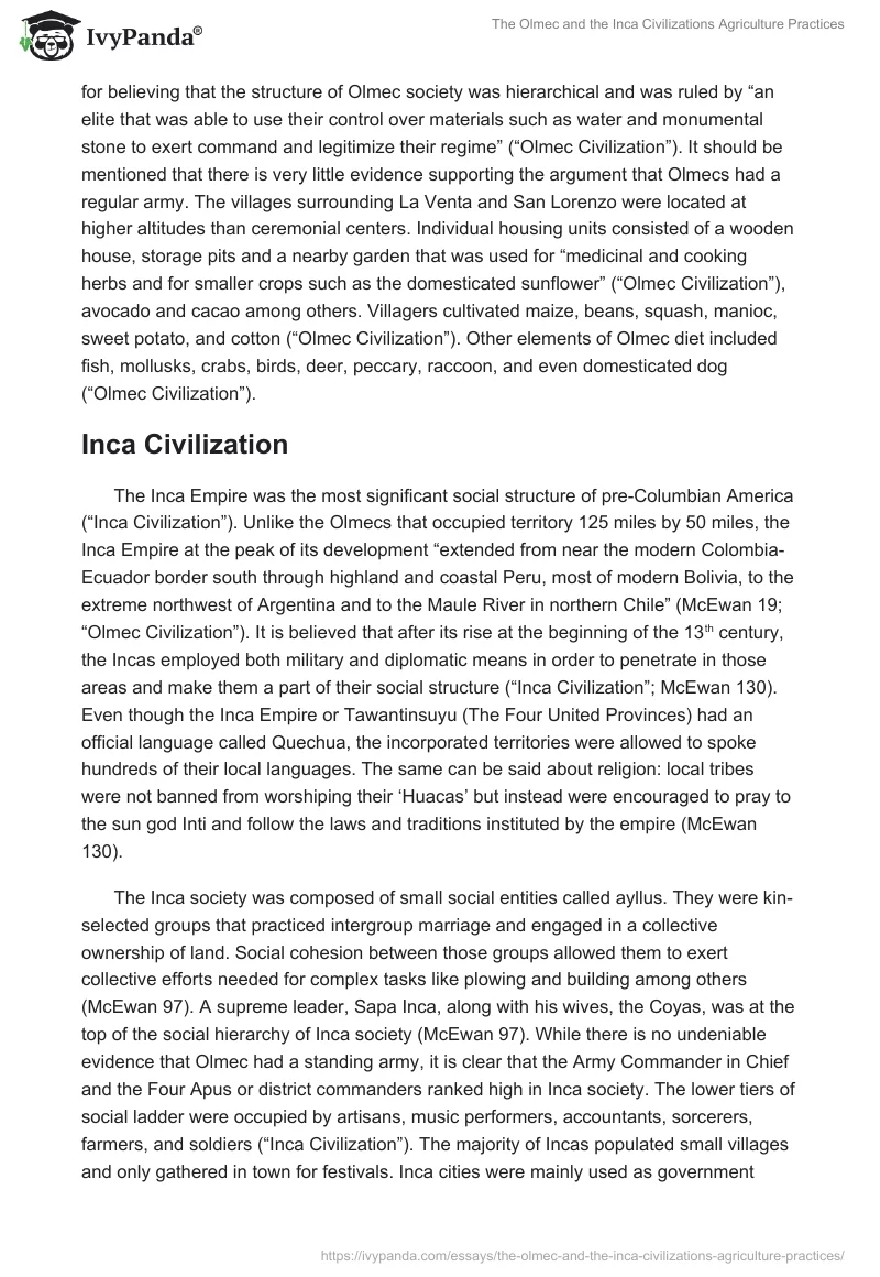 The Olmec and the Inca Civilizations Agriculture Practices. Page 3