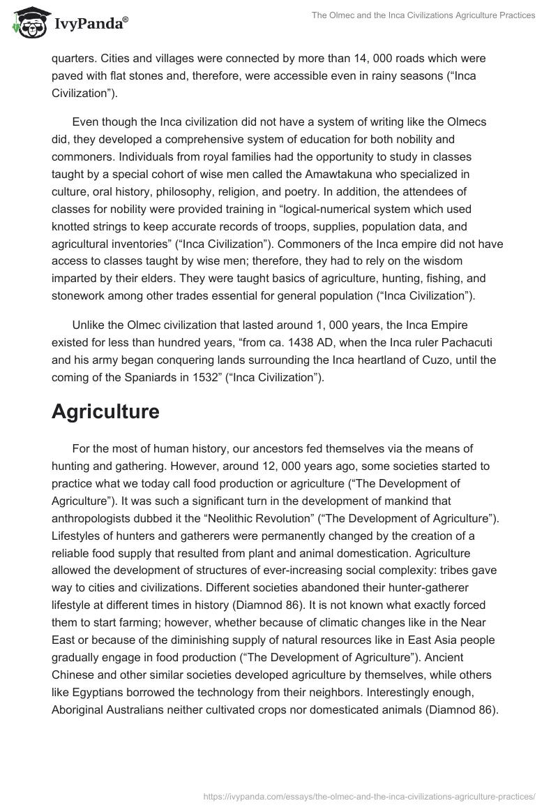 The Olmec and the Inca Civilizations Agriculture Practices. Page 4