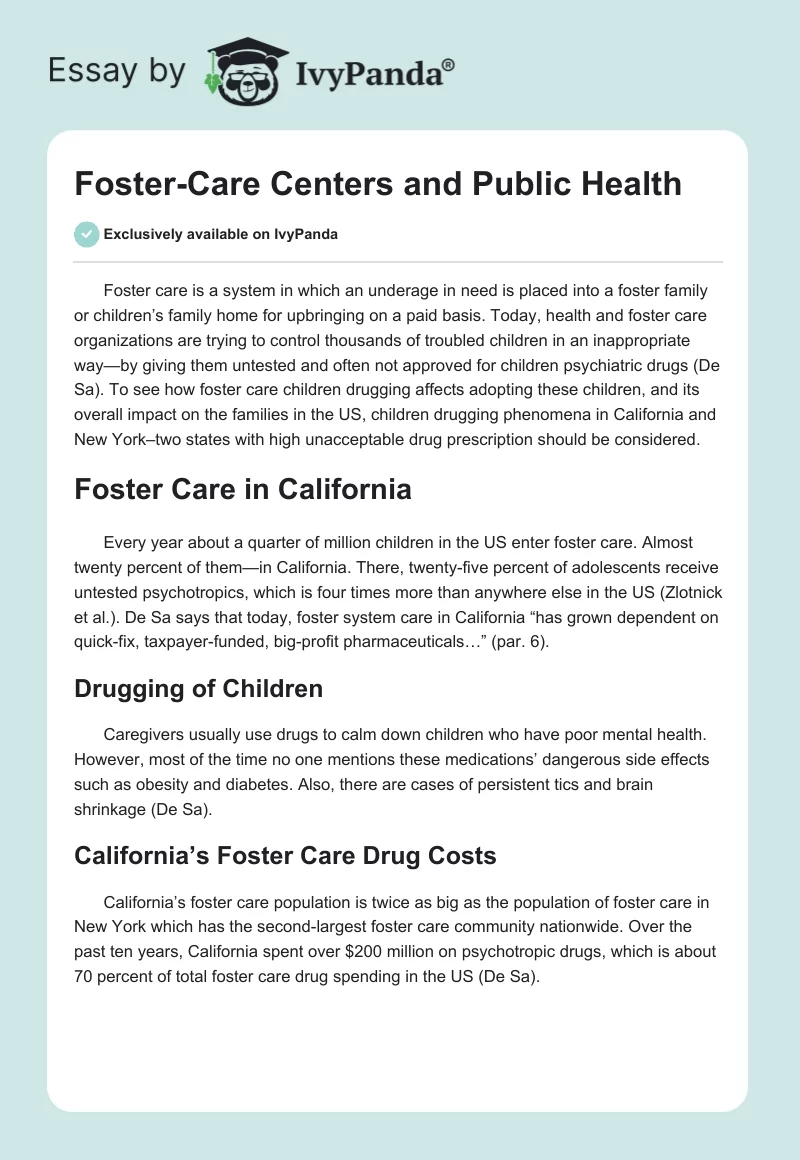 Foster-Care Centers and Public Health. Page 1