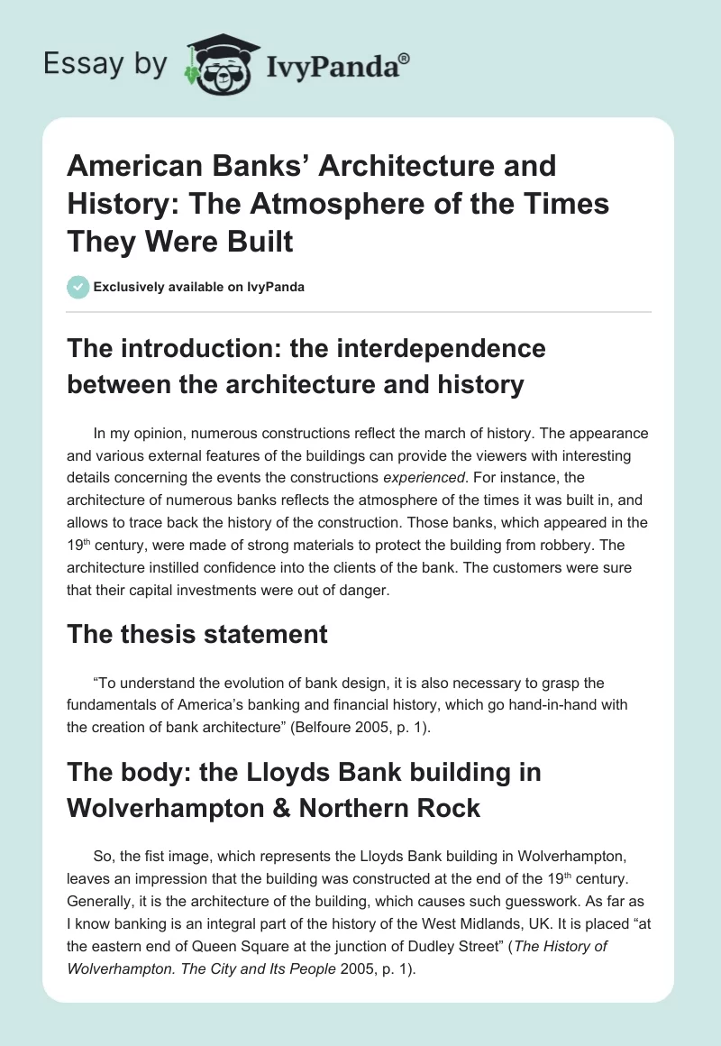 American Banks’ Architecture and History: The Atmosphere of the Times They Were Built. Page 1