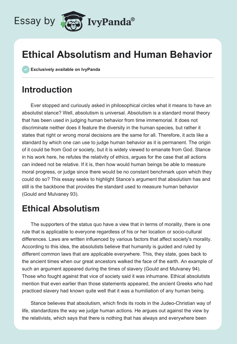 Ethical Absolutism and Human Behavior. Page 1