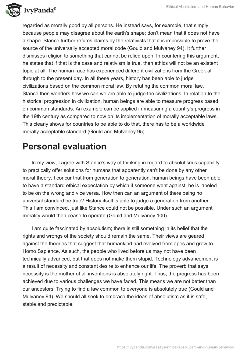Ethical Absolutism and Human Behavior. Page 2