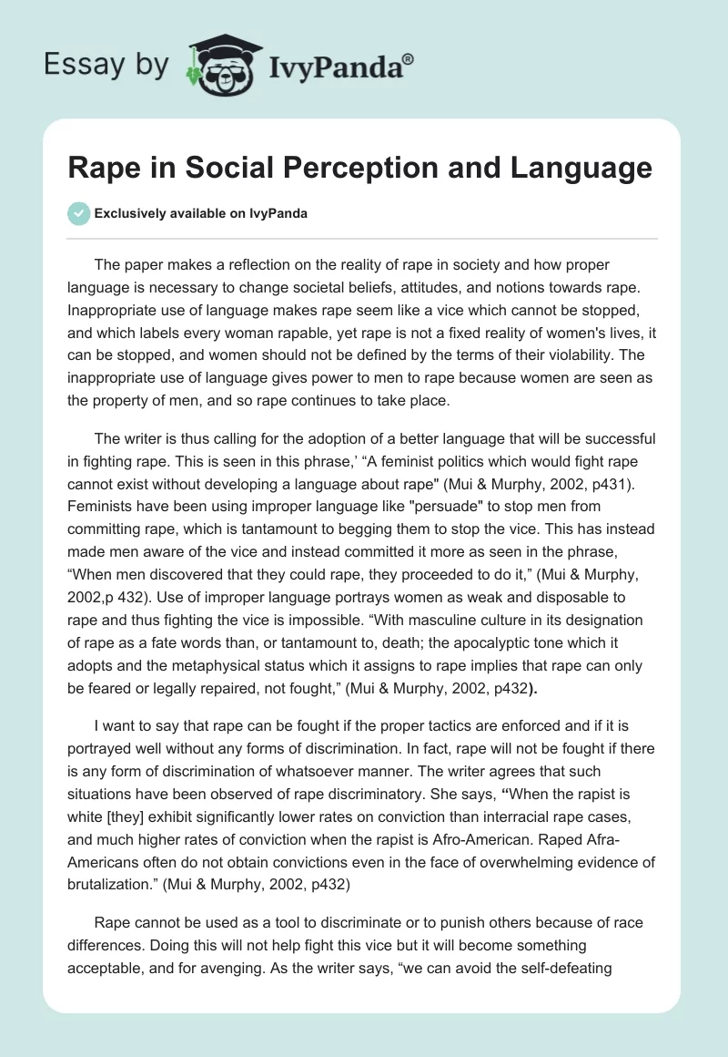 Rape in Social Perception and Language. Page 1