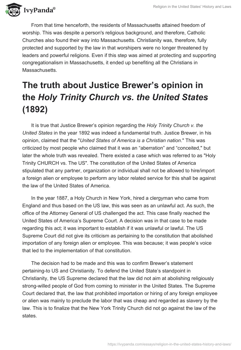 Religion in the United States' History and Laws. Page 2